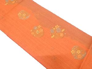 枝梅に紅葉・芝草模様織出し袋帯